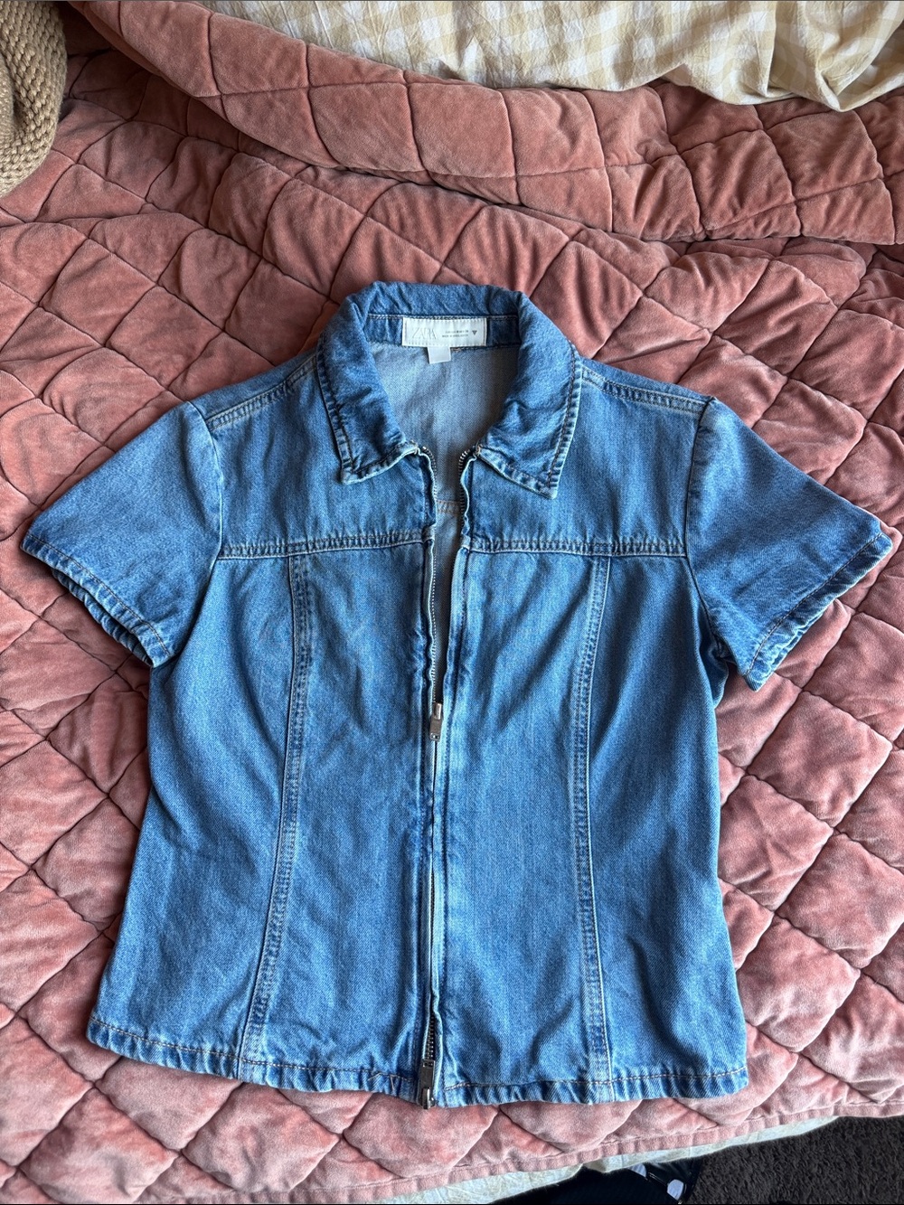 ZARA Women’s Short-Sleeve Denim Top - Light Blue